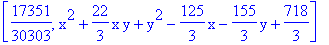 [17351/30303, x^2+22/3*x*y+y^2-125/3*x-155/3*y+718/3]